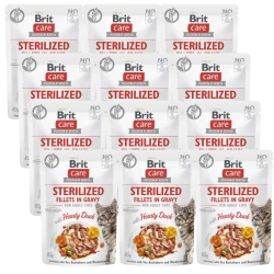 BRIT CARE Cat Sterilized Filetti al sugo con anatra, arricchiti con olivello spinoso e nasturzio 12x85 g
