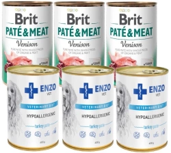 BRIT PATE E CARNE DI CERVO 3x400g & ENZO VET Dieta ipoallergenica ipoallergenica con tacchino per cani 3x400g