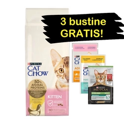 PURINA Cat Chow, cibo per gattini ricco di pollo 15 kg + 3 bustine GRATIS!