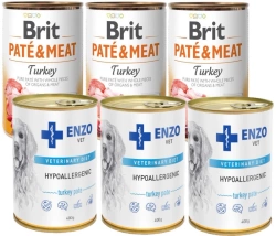 BRIT PATE E CARNE DI TACCHINO 3x400g & ENZO VET Dieta ipoallergenica ipoallergenica con tacchino per cani 3x400g