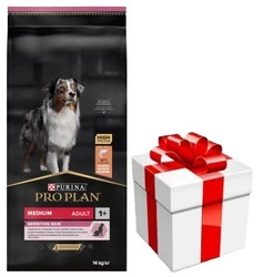 PRO PLAN Sensitive Skin Medium Adult Cibo per cani ricco di salmone 14 kg + Sorpresa GRATUITA per il cane!