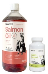 LAB-V Calm Support – Supporto per sintomi di stress e disturbi comportamentali 90 capsule & LAB V Olio di Salmone per cani e gatti 1000ml