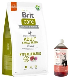 BRIT CARE Dog Hypoallergenic Adult Small Breed Lamb 7kg & LAB V Olio di Salmone per cani e gatti 1000ml