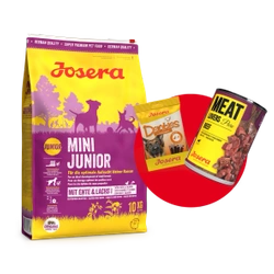 JOSERA Mini Junior 10kg + JOSERA Meatlovers Junior Pure Beef 400g & JOSERA Denties con anatra e carota 180g