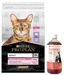 PRO PLAN Delicate Digestion cibo per gatti ricco di tacchino 10kg & LAB V Olio di Salmone per cani e gatti 1000ml