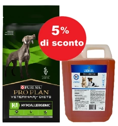 PURINA Pro Plan Veterinary Diets HA Hypoallergenic Dog 11kg + LAB V Olio di salmone 5l