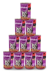 WHISKAS Cibo umido per gatti 1+ con manzo in salsa 12x400g - di sconto in un set
