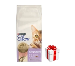 PURINA Cat Chow Alimento per gatti sensibili con salmone 15 kg + una sorpresa per il gatto!