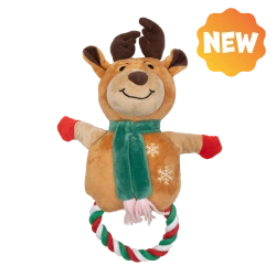 UNIQ PETS GIOCATTOLO DI PELUCHE PER CANI SQUEAKIES giocattolo da masticare a forma di renna con sonaglio 25x35cm