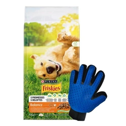 PURINA Friskies Balance Pollo con verdure 15kg + Guanto per pettinare il pelo del cane/gatto GRATIS!