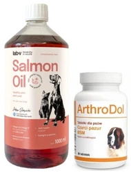 Dolfos ArthroDol 90 Compresse & LAB V Olio di Salmone per cani e gatti 1000ml