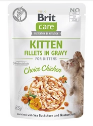 BRIT CARE Cat Kitten Filetti di Pollo in salsa  Scelto e Arricchito con Olivello Spinoso e Nasturzio 85g