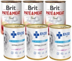 BRIT PATE & MEAT BEEF 3x400g & ENZO VET Dieta ipoallergenica ipoallergenica con coniglio per cani 3x400g