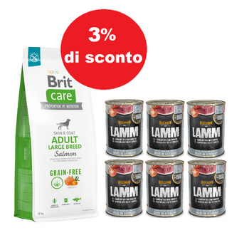 BRIT CARE Dog Grain-free Adult Large Breed Salmone 12 kg + Belcando 6x400g- 3% di sconto in un set