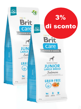 BRIT CARE Dog Grain-free Junior Large Breed Salmon 2x12kg - 3% di sconto in un set