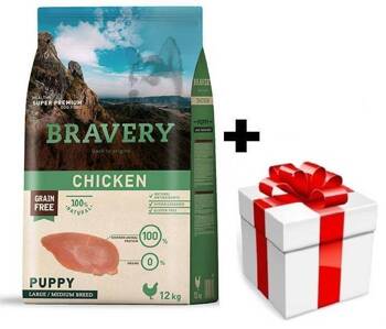 Bravery Grain Free Puppy Medium Large Chicken 12kg + sorpresa per il cane GRATIS