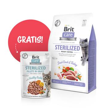 Brit Care Cat Grain-Free Sterilised Weight Control Con anatra e tacchino 400g + Brit Care 85g GRATIS!!!