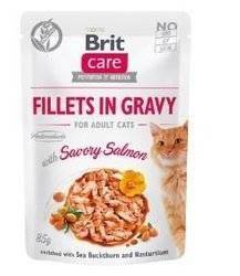 Brit Care Cat Pouches Filets In Gravy con salmone saporito arricchito con olivello spinoso e nasturzio 85g