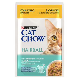 CAT CHOW Hairball Cibo per gatti con pollo e fagiolini in salsa 85g