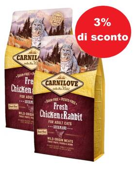 Carnilove Cat Fresh Pollo Coniglio Gourmand Per Adulti 2x6kg - 3% di sconto in un set