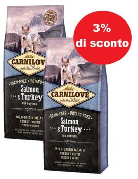 Carnilove Salmone e Tacchino per Cuccioli 2x12kg - 3% di sconto in un set