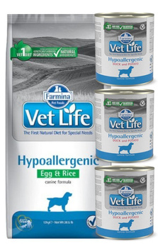 Farmina Vet Life Canine Hypoallergenic Egg&Rice 12kg + Farmina Hypoallergenic 3x300g