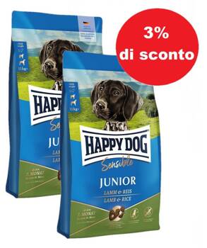 HAPPY DOG Sensible Junior, cibo secco, agnello/riso, 2x10 kg - 3% di sconto in un set