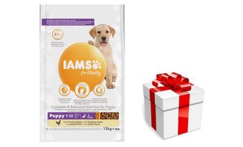 IAMS-Alimento secco per Vitality con pollo fresco per cuccioli di taglia grande 12 kg + sorpresa per il cane GRATIS