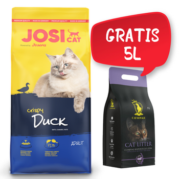 JosiCat Josera Anatra Croccante 10kg + Cat Royale Lettiera bentonitica alla lavanda 5l GRATIS