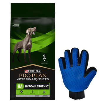 PURINA Pro Plan Veterinary Diets HA Hypoallergenic Dog 11kg + Guanto per pettinare GRATIS