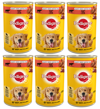 Pedigree Adult Wet Dog Food con Beef Jell-O 6x1200g