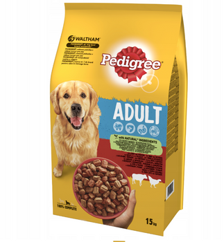 Pedigree Dry Adult Medium Breed Dog Food con manzo e pollame 15kg