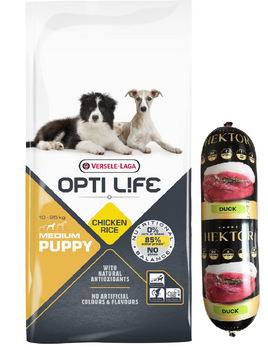 Versele-Laga Opti Life Cucciolo Medio con Pollo 12,5 kg + Hektor bar per cani GRATIS