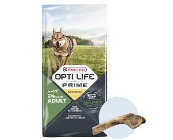 Versele-Laga Opti Life Prime Adult Pollo 12,5 kg + masticatore per cani GRATIS
